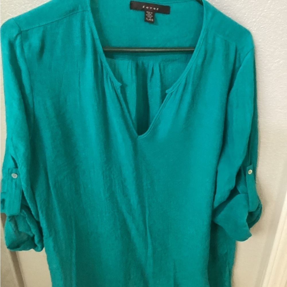 Fever Blue 3/4 Sleeve Mandarin Collar Blouse